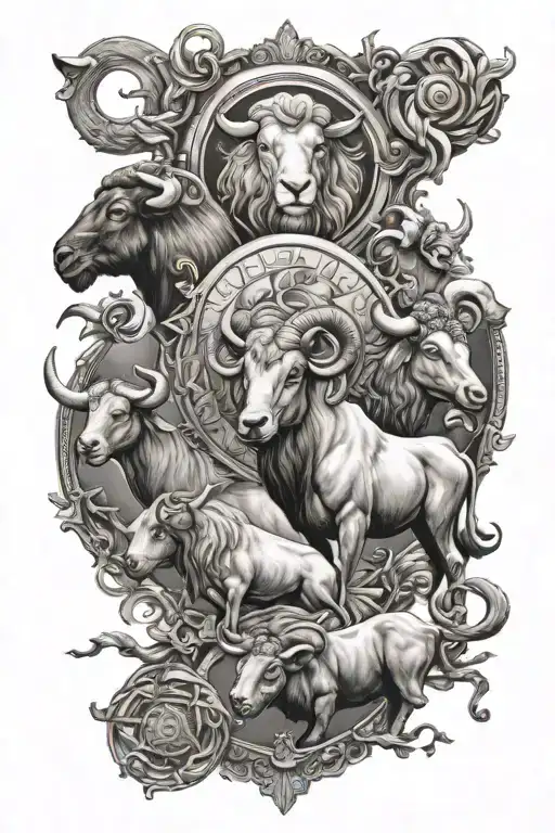 leo, aries, taurus, virgo and libra zodiac sign tattoo design idea