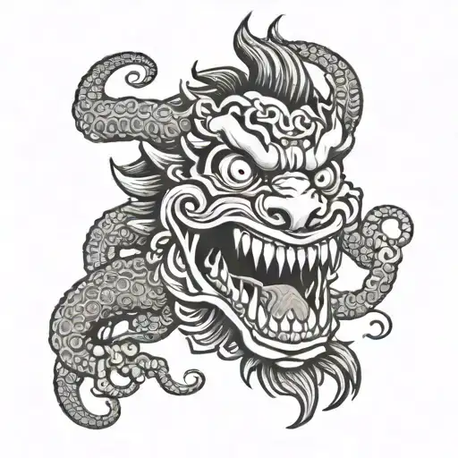 a monster with 4 eyes and a long tongue sticking out its mouth tattoo design idea