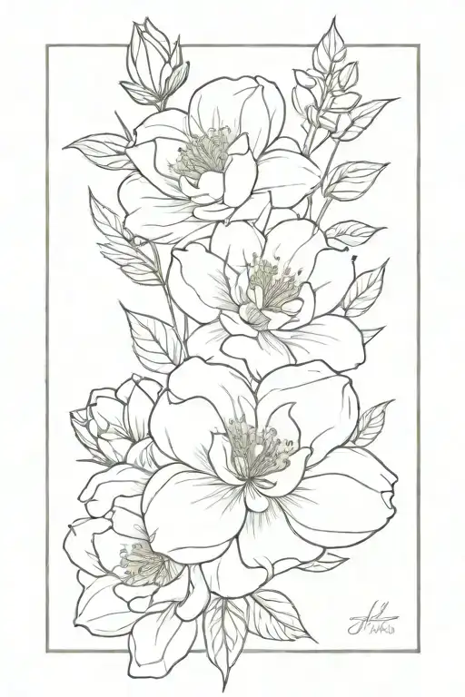 birth flowers January, February, April, July and December in bouquet  tattoo design idea