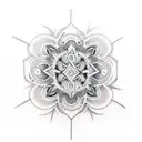 A dotwork tattoo of Illenium's logo surrounded by a mandala tattoo design idea