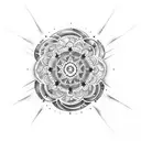 A dotwork tattoo of Illenium's logo surrounded by a mandala tattoo design idea