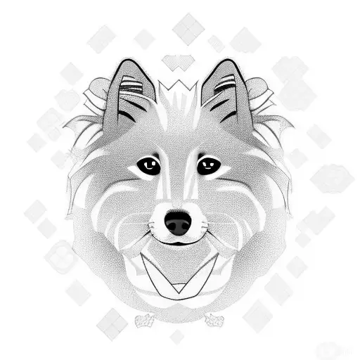 japanese spitz dog face, half of it in geometric style tattoo design idea
