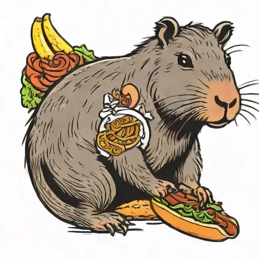 Capybara eating a hot dog tattoo design idea