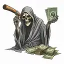 grim reaper spreading money with a cigar in his mouth tattoo design idea