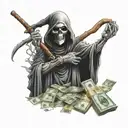 grim reaper spreading money with a cigar in his mouth tattoo design idea