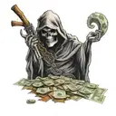 grim reaper spreading money with a cigar in his mouth tattoo design idea
