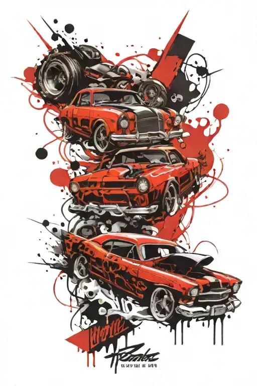 automotive hotrod tuner pinup muscle cars tattoo design idea