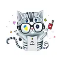 A new-school tattoo featuring a cute cat character dressed as a programmer, surrounded by gaming symbols and hiking gear. tattoo design idea