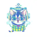 A new-school tattoo featuring a cute cat character dressed as a programmer, surrounded by gaming symbols and hiking gear. tattoo design idea