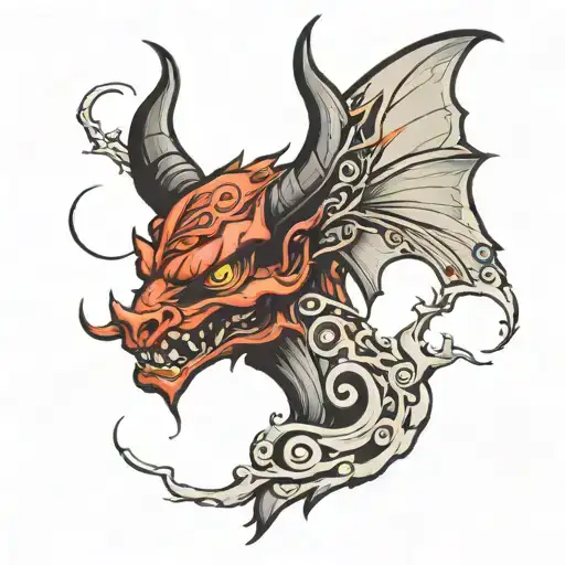 devil and flying egal  tattoo design idea