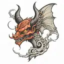 devil and flying egal  tattoo design idea