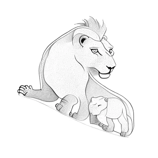 a lion and a lamb in stone tattoo design idea
