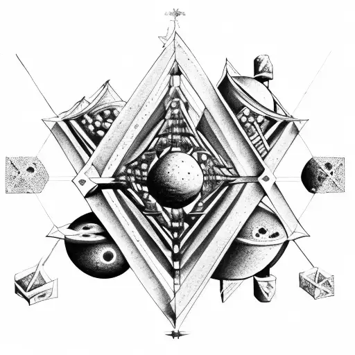ancient civilizations temples and pyramids with double helix connecting atoms to outer space tattoo design idea