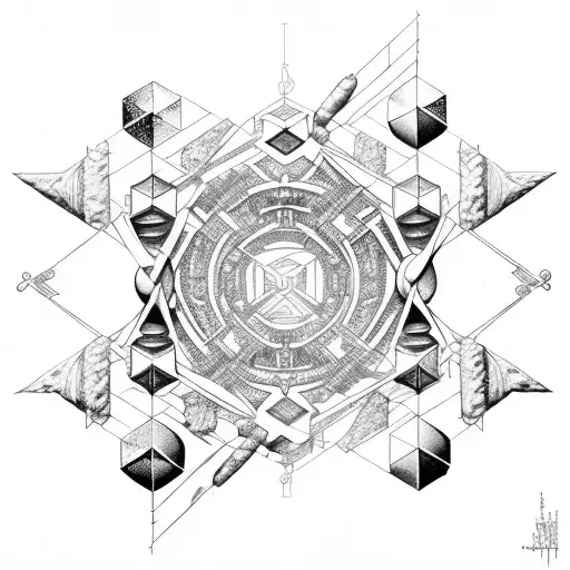 ancient civilizations structures in space with double helix  connecting the two tattoo design idea