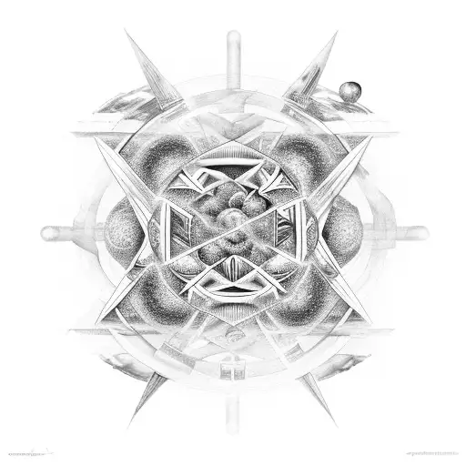 fusion of egyption and sumarian relics connected with double helix and outer space tattoo design idea