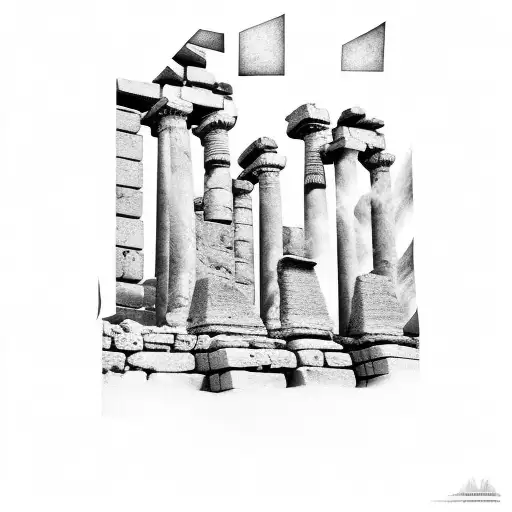 collage landscapes of ancient civilization temples and ruins and pyramids tattoo design idea