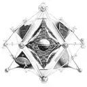 ancient civilizations temples and pyramids with double helix connecting atoms to outer space tattoo design idea