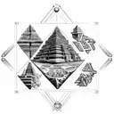 ancient civilizations temples and pyramids with double helix connecting atoms to outer space tattoo design idea