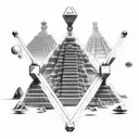 ancient civilizations temples and pyramids with double helix connecting atoms to outer space tattoo design idea