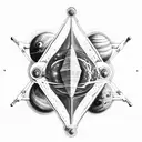 ancient civilizations temples  with double helix connecting atoms to space planets and galaxies tattoo design idea