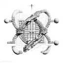 ancient civilizations structures in space with double helix  connecting the two tattoo design idea