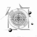 ancient civilizations structures in space with double helix  connecting the two tattoo design idea