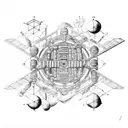 ancient civilizations structures in space with double helix  connecting the two tattoo design idea