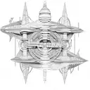 ancient civilizations structures in space with double helix  connecting the two tattoo design idea