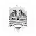 Atlantis, Petra Jordan, Mayan, Egyptian ruins tattoo design idea