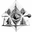 ancient civilizations temples and pyramids with double helix connecting atoms to outer space tattoo design idea