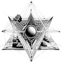 ancient civilizations temples and pyramids with double helix connecting atoms to outer space tattoo design idea