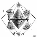 ancient civilizations temples and pyramids with double helix connecting atoms to outer space tattoo design idea