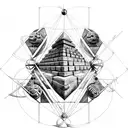 ancient civilizations temples and pyramids with double helix connecting atoms to outer space tattoo design idea