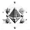 ancient civilizations temples and pyramids with double helix connecting atoms to outer space tattoo design idea