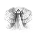 big angel flying looking up where there in an eye tattoo design idea