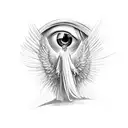big angel flying looking up where there in an eye tattoo design idea