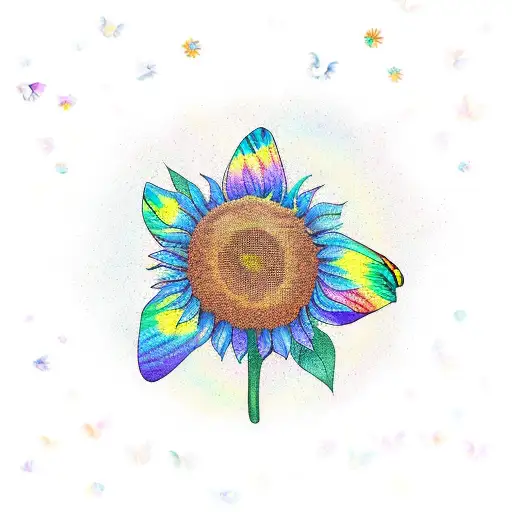 sunflower rainbow butterflies tattoo design idea