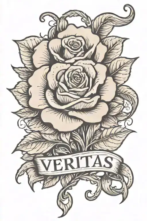 the word VERITAS with a rose intertwined tattoo design idea