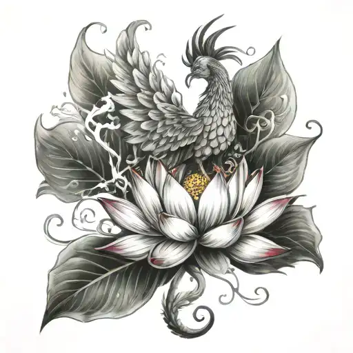 phoenix rising from lotus flower growing tattoo design idea