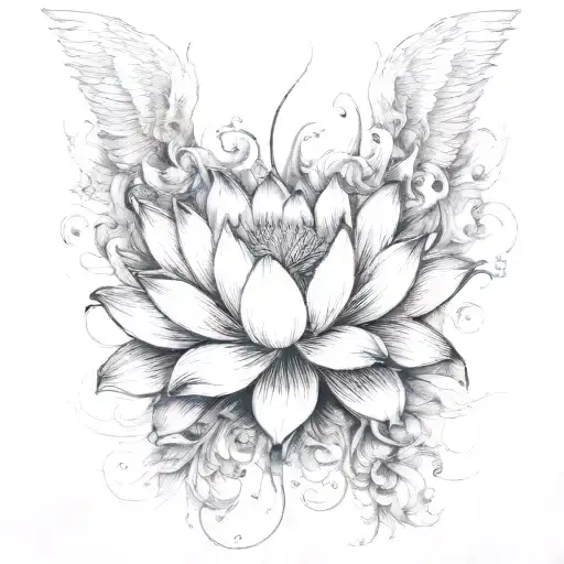 Lotus Flower with a phoenix  tattoo design idea