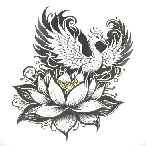 phoenix rising from lotus flower growing tattoo design idea