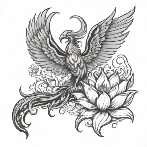 phoenix rising from lotus flower growing tattoo design idea