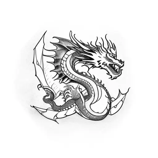 dragon guarding treasure  tattoo design idea