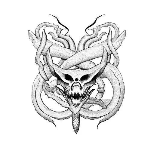 A captivating blackwork tattoo of a venomous snake intertwined with a scorpion, creating a dark and ominous design tattoo design idea