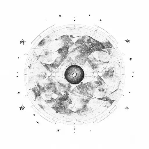 A celestial map of a fictional galaxy with unique constellations tattoo design idea