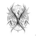 A mythical creature like a phoenix or dragon, but with a cosmic twist tattoo design idea