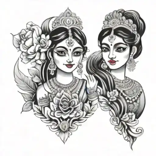 diya and radha tattoo design idea