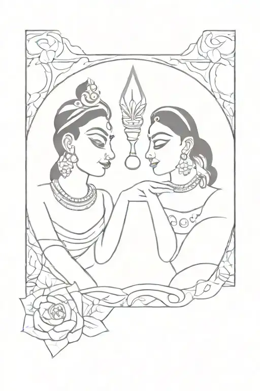 diya and radha tattoo design idea