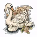 a mother swan with 2 cygnets incorporating the name Ada tattoo design idea