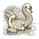 a mother swan with 2 cygnets incorporating the name Ada tattoo design idea